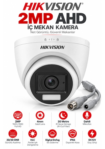 Hikvision 2mp Ahd Full Color Renkli Gece Görüşü Dome Kamera