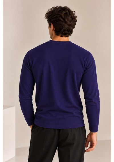 Alexandergardi Bisiklet Yaka İnce Fitilli Basic Sweatshirt Lacivert