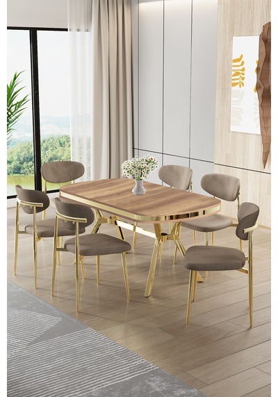 Canisa Olya Serisi 90x168 Lak Panel Hazar Masa Takımı Gold Ayaklı 6 Cappucino Sandalye Hazar Masa Cappucino Sandalye Canisa Olya Serisi 90x168 Lak Panel Hazar Masa Takımı Gold Ayaklı 6 Cappucino Sandalye Hazar Masa Cappucino Sandalye