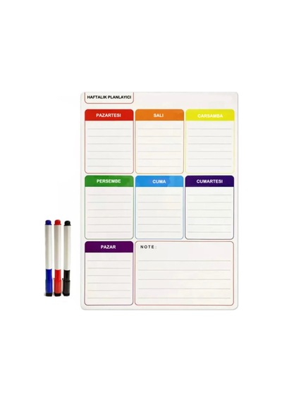 35x50 Cm Haftalık Magnet Planlayıcı, Silinebilir Mıknatıslı Yazı Tahtası Pano + 2 Kalem
