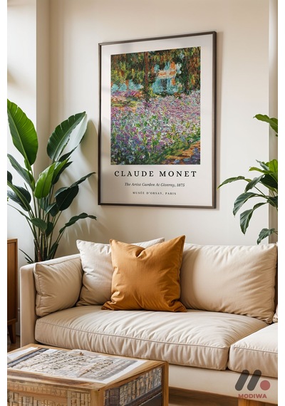 Claude Monet Iris Bahçesi, Siyah Çerçeveli Duvar Tablosu - Modern Ev Dekorasyonu