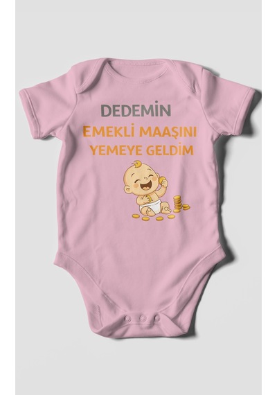 Morivokids Dedemden Kısa Kollu Bebek Body %100 Pamuk Koyu Pembe