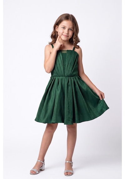 Mnk Baby & Kids Kız Çocuk Meis Kristal Abiye Elbise M00860 Koyu Yeşil