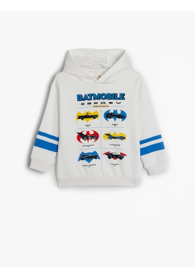Koton Batman Kapşonlu Sweatshirt Lisanslı Uzun Kollu Şardonlu Ekru 5wkb10429tk Ekru
