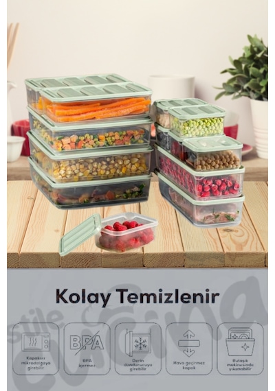 5'li Buzdolabı Düzenleyici Organizeri Mikrodalgaya Uygun Difriz Saklama Kabı Mint