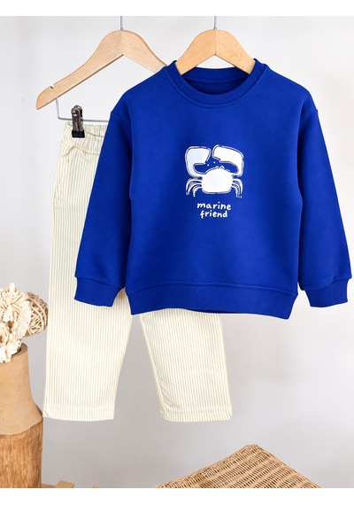Elzo Collection Erkek Çocuk Yengeç Baskılı Sweatshirt Çizgili Gabardin Kot Pantolon Alt Üst Takım Lacivert Elzo Collection Erkek Çocuk Yengeç Baskılı Sweatshirt Çizgili Gabardin Kot Pantolon Alt Üst Takım Lacivert