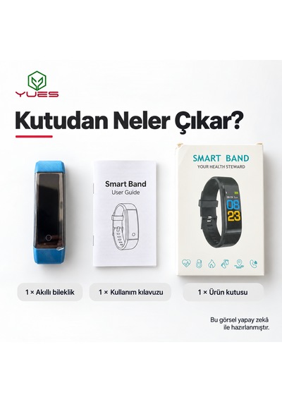 Yues Akıllı Bileklik Nabız Ölçer Adım Sayar Uyku Takipli Mavi