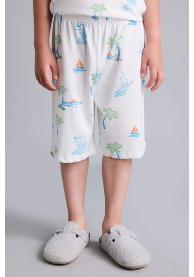 Defacto Regular Fıt Elastik Bel Desenli 2li Bej Pijama Takımı Erkek Çocuk H5396a826hser83 Ekru-er83