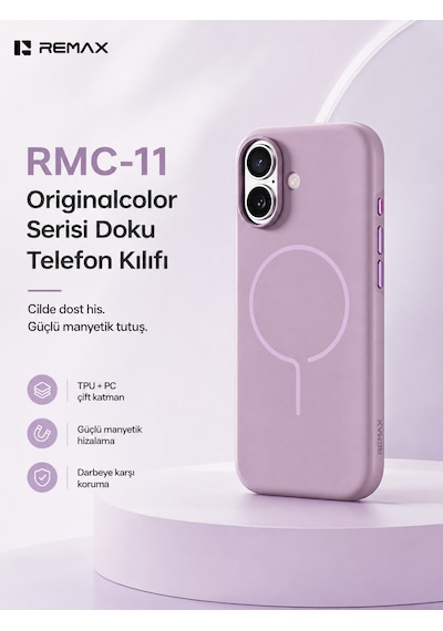 Remax  Apple iPhone 17 Magsafe Uyumlu Metal Tuşlu Premium Kılıf Rmc-11 Mor