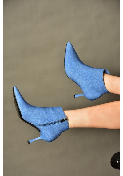 Fox Shoes N282102110 Lacivert Kot İnce Topuklu Sivri Burun Kadın Bot Lacivert