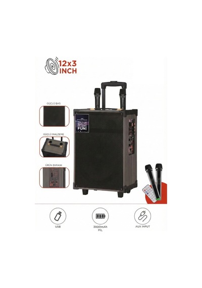 D46 Kahverengi Usb, Tf, Bt, Tws, Fm Çift Mikrofonlu Hoparlör Parti Speaker
