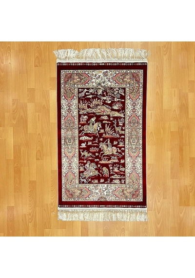 Şehname Motifli 90 X 150 Cm İpek Halı Bordo