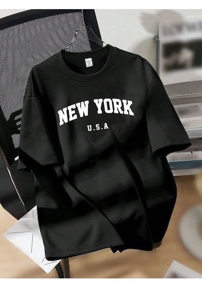 New York U.s.a. Baskılı Unisex Tişört SIYAH