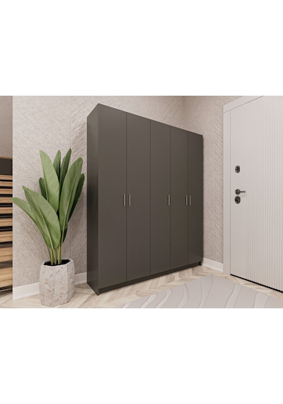 Asra Trend Vestiyer & Portmanto V-09 %100 MDF 5 Kapaklı Geniş Ayakkabılık Koyu Gri