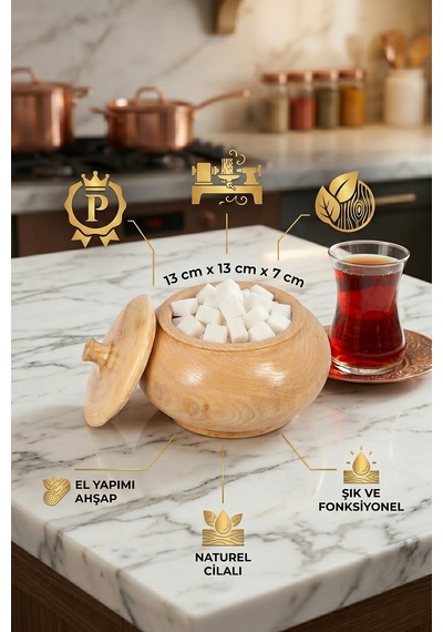 Ahşap Kapaklı Şekerlik Tuzluk Baharatlık Çerezlik Kase Naturel