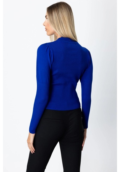 On Fashion Kadın Yakası Pencereli Balon Kol Saks Mavisi Kazak 65303 Saks Mavi