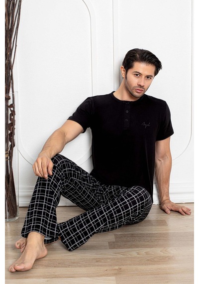 Aydoğan Erkek Civan Modal Kısa Kol Siyah Pijama Takım 7707 Siyah