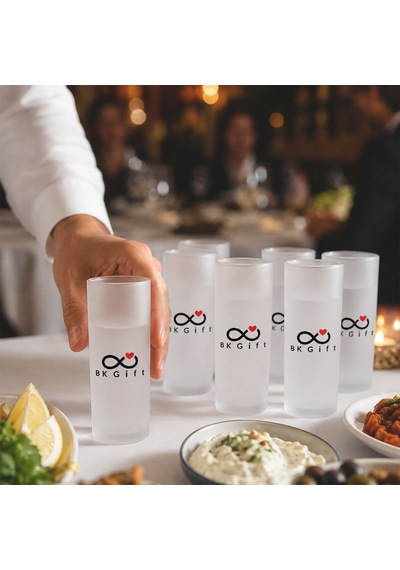 Logonuza Özel 6 Adet 230 Ml Buzlu Cam Rakı Bardağı Kurumsal Hediye Ve Sunum Seti Çok Renkli