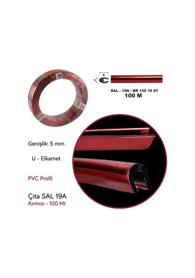 Carub Elkamet Kırmızı Kapı ve Kenar Koruma Çıtası 100 Metre Top U Tipi Geçmeli Profil Esnek Dayanıklı BR1500101