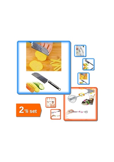 Tırtıklı Patates Kesme Bıçağı + Bas Çek Mikser - 2li Set Xy123 Çelik Diğer