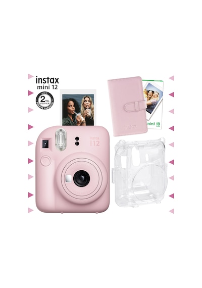 Fujifilm Instax Mini 12 Fotoğraf Makinesi + 10'lu Film + Laporta Albüm + Şeffaf Kılıf Pembe