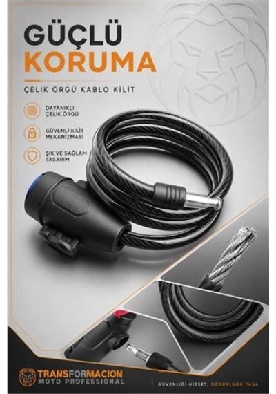 Mey İthalat 22mm Çelik Halatlı Bisiklet Kilidi - 160cm Anahtarlı Scoooter Motosiklet Kilidi 722486 Çok Renkli