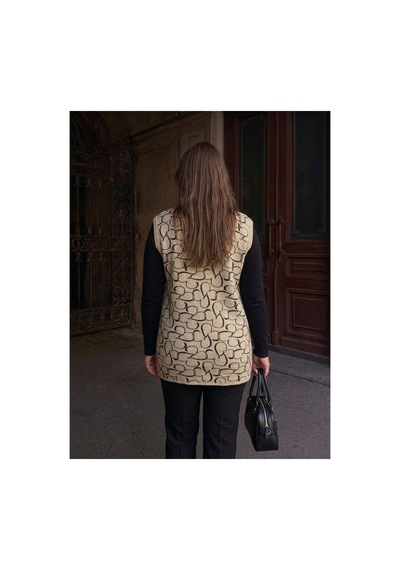 Onno Style Women Kalp Desenli Düğmeli Klasik Çelik Örgü Triko Yelek Krem
