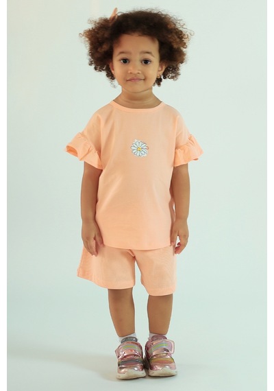 Harika Kids Kız Çocuk Fırfırlı Papatya Baskılı Şortlu İkili Takım 001