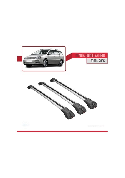 Toyota Corolla E120 2000-2006 Arası İle Uyumlu Ace-1 Ara Atkı Tavan Barı Gri 3 Adet Bar