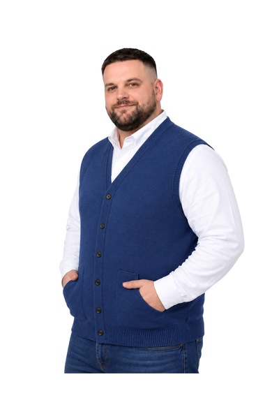 Battalmoda Erkek Büyük Beden İndigo Cepli Triko Yelek 3xl-4xl-5xl-6xl
