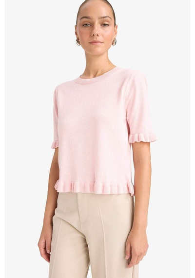Defacto Regular Fit Bisiklet Yaka Kısa Kollu Kazak G0186ax25aupn525 Pembe