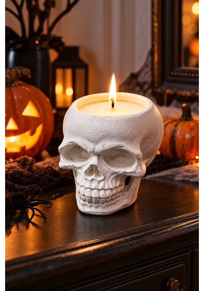 Halloween Kuru Kafa Mumluk Kafatası Mum Standı Cadılar Bayramı Parti Masa Dekorasyonu 8 X 6,5 Cm Diğer