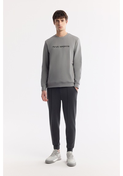 Avva Erkek Gri Bisiklet Yaka Baskılı Bi-stretch İnterlok Regular Fit Sweatshirt A51y1208