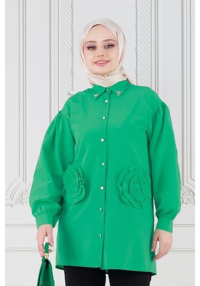 Sevitli Önü Gül Detaylı Tunik-yeşil-3634-yeşil Yeşil