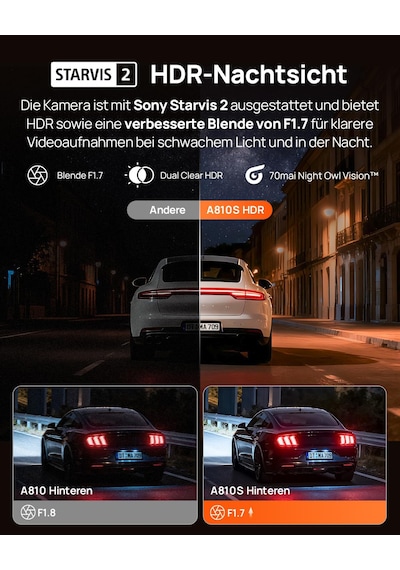 Starvıs 2 Hdr Gece Görüşüne Sahip 70mai 4k A810s Araç Ön Kamerası,128 Gb Kartlı Araba Kamerası, 7/24 Park İzleme, Aı Sensörü, Adas, Uygulama Kontrolü, Ses Kontrolü, 146 Geniş Açı, İsteğe Bağlı 4g Lte