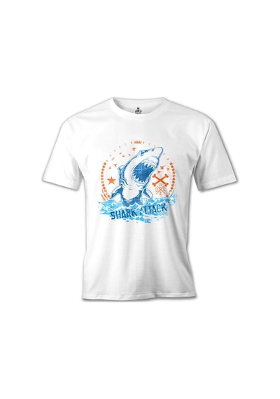 Shark Attack Beyaz Erkek Tshirt