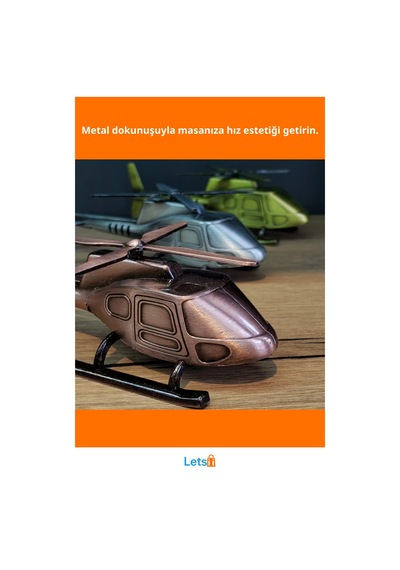 Vintage Tasarımlı Dekoratif Metal Helikopter Gümüş, Bakır, Gold 1 Adet
