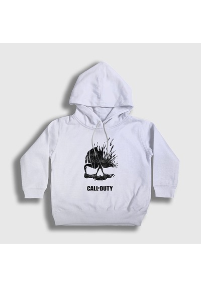 Presmono Unisex Çocuk Skull Call Of Duty Kapüşonlu Sweatshirt Beyaz