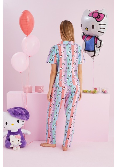 Siyah İnci Lisanslı %100 Pamuk Çok Renkli Düğmeli Pijama Takım