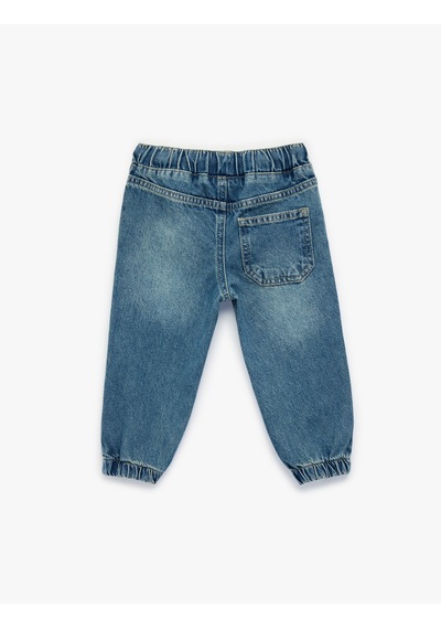Koton Pamuklu Beli Bağcıklı Lastikli Cepli Jogger Denim Pantolon Orta İndigo 6smb40003td İndigo