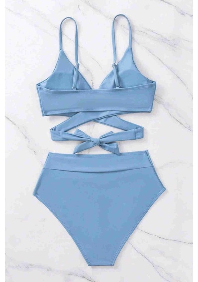 Angelsin Şık Bel Kuşak Detaylı Bikini Üstü Mavi 001