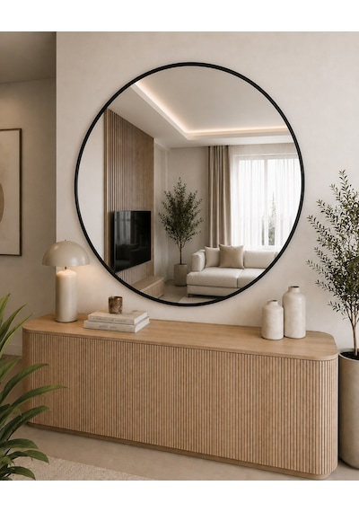 Effe Siyah Metal Çerçeveli 100 Cm Yuvarlak Ayna