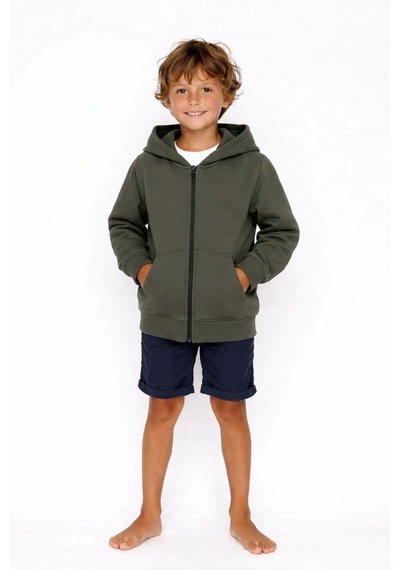 Coupon Çocuk Fermuarlı Kapüşonlu Sweatshirt Haki