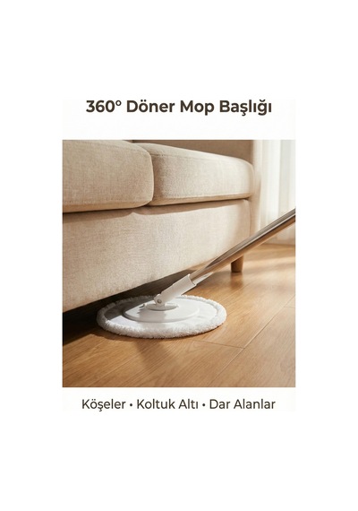 Katlanabilir Spin Mop Temizlik Seti 7l Kova, 360 Döner Başlık, Teleskopik Sap, Yer Tasarruflu Mop Seti