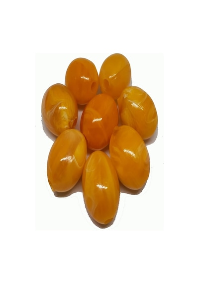 Sazan Dip Yemi Oval Boncuk Ebruli Sarı 14 Mm (Dar Delik) 30 Adet