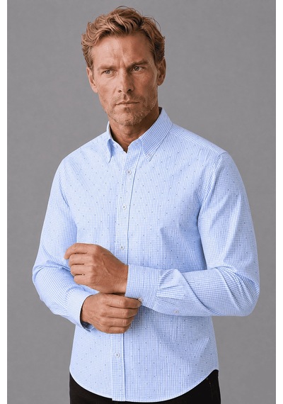 Bisse Mavi Regular Fit Pamuk Cepsiz Uzun Yaka Gömlek Gmeks261069 C35