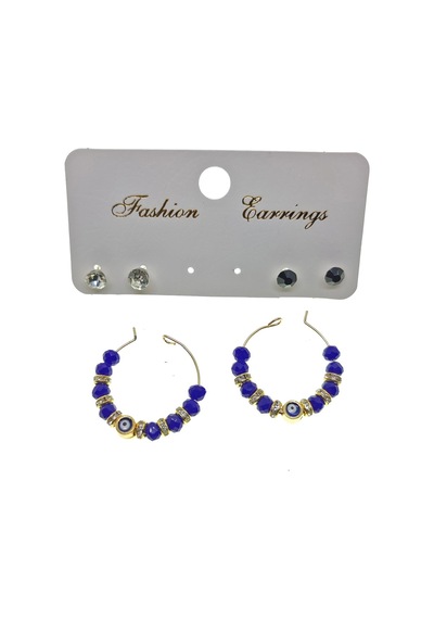X-Lady Accessories Altın Renk Mavi Boncuk Şık Sallantılı El İşi Kombin Küpe Çok Renkli
