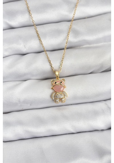 316l Çelik Zincir Gold Renk Teddy Bear Model Zirkon Taşlı Kadın Kolye Karışık Renk