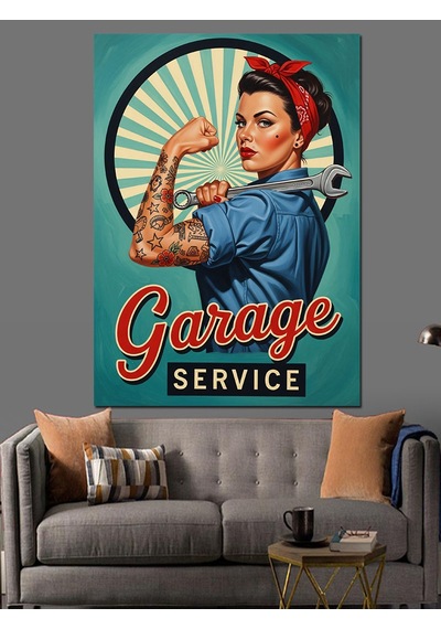 Retro Tamirci Kadın Posteri Dekoratif Kanvas - Mdf Ahşap Tablo