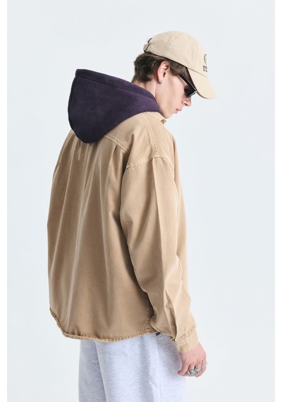 Vamos Oversize Denim Gömlek Bej